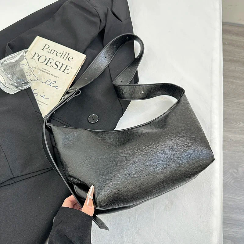 Small Designer Women's Black Bag Simple Retro Crossbody Bags Luxury Pu Leather Female Handbags Pure Color Bucket Shoulder Bags