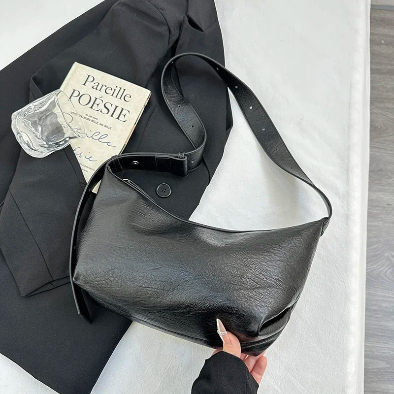 Small Designer Women's Black Bag Simple Retro Crossbody Bags Luxury Pu Leather Female Handbags Pure Color Bucket Shoulder Bags