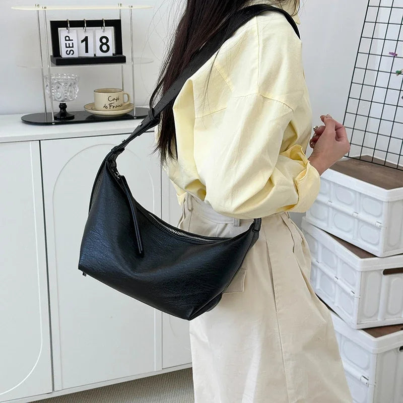Small Designer Women's Black Bag Simple Retro Crossbody Bags Luxury Pu Leather Female Handbags Pure Color Bucket Shoulder Bags