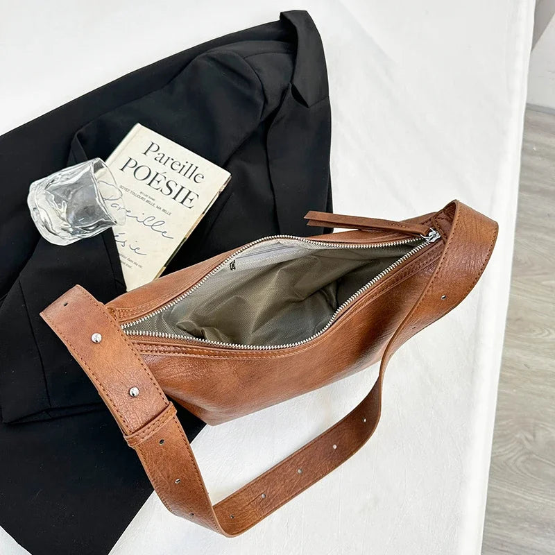 Small Designer Women's Black Bag Simple Retro Crossbody Bags Luxury Pu Leather Female Handbags Pure Color Bucket Shoulder Bags