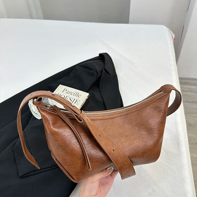 Small Designer Women's Black Bag Simple Retro Crossbody Bags Luxury Pu Leather Female Handbags Pure Color Bucket Shoulder Bags