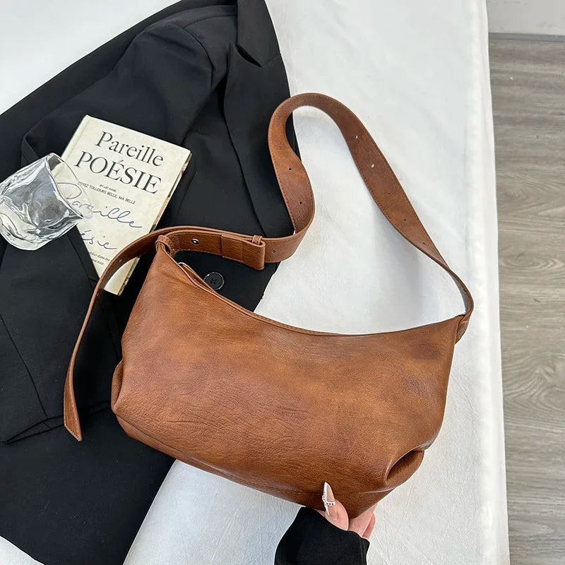 Small Designer Women's Black Bag Simple Retro Crossbody Bags Luxury Pu Leather Female Handbags Pure Color Bucket Shoulder Bags