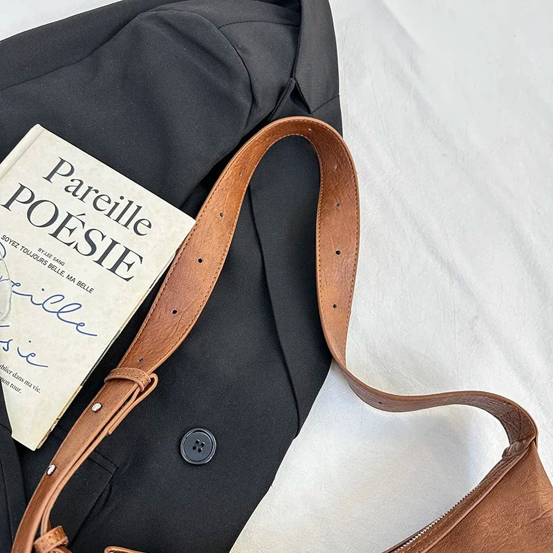 Small Designer Women's Black Bag Simple Retro Crossbody Bags Luxury Pu Leather Female Handbags Pure Color Bucket Shoulder Bags