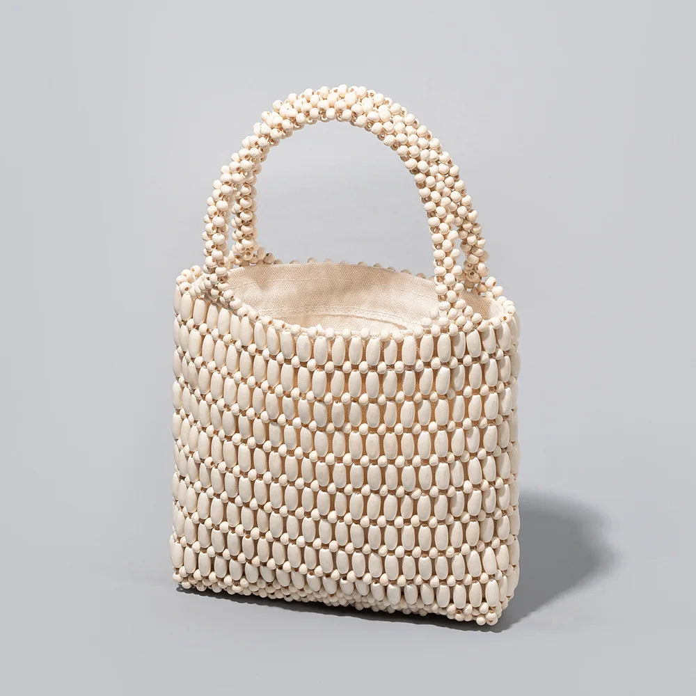 Women's Tote Bag Large Capacity Color Block Wooden Beaded Handmade Bohemian Summer Beach Resort Vacation