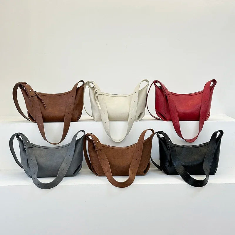 Small Designer Women's Black Bag Simple Retro Crossbody Bags Luxury Pu Leather Female Handbags Pure Color Bucket Shoulder Bags
