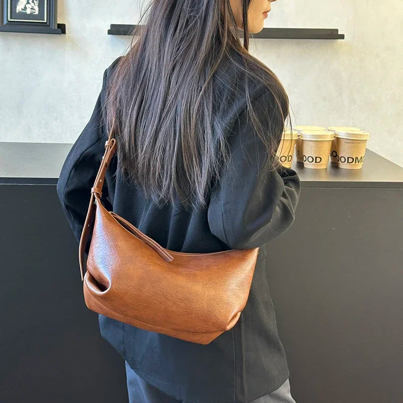 Small Designer Women's Black Bag Simple Retro Crossbody Bags Luxury Pu Leather Female Handbags Pure Color Bucket Shoulder Bags