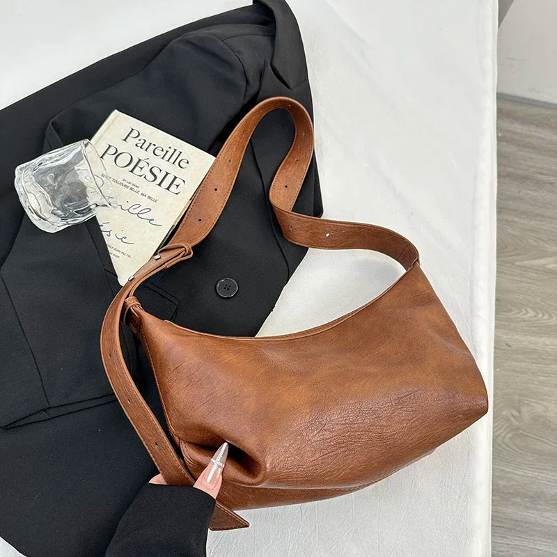 Small Designer Women's Black Bag Simple Retro Crossbody Bags Luxury Pu Leather Female Handbags Pure Color Bucket Shoulder Bags