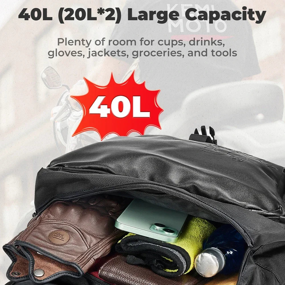 Motorcycle Saddlebags 40L (20Lx2) Detachable Side Saddle Bags with Protective Cover Universal Riding Travel Luggage Panniers Bag
